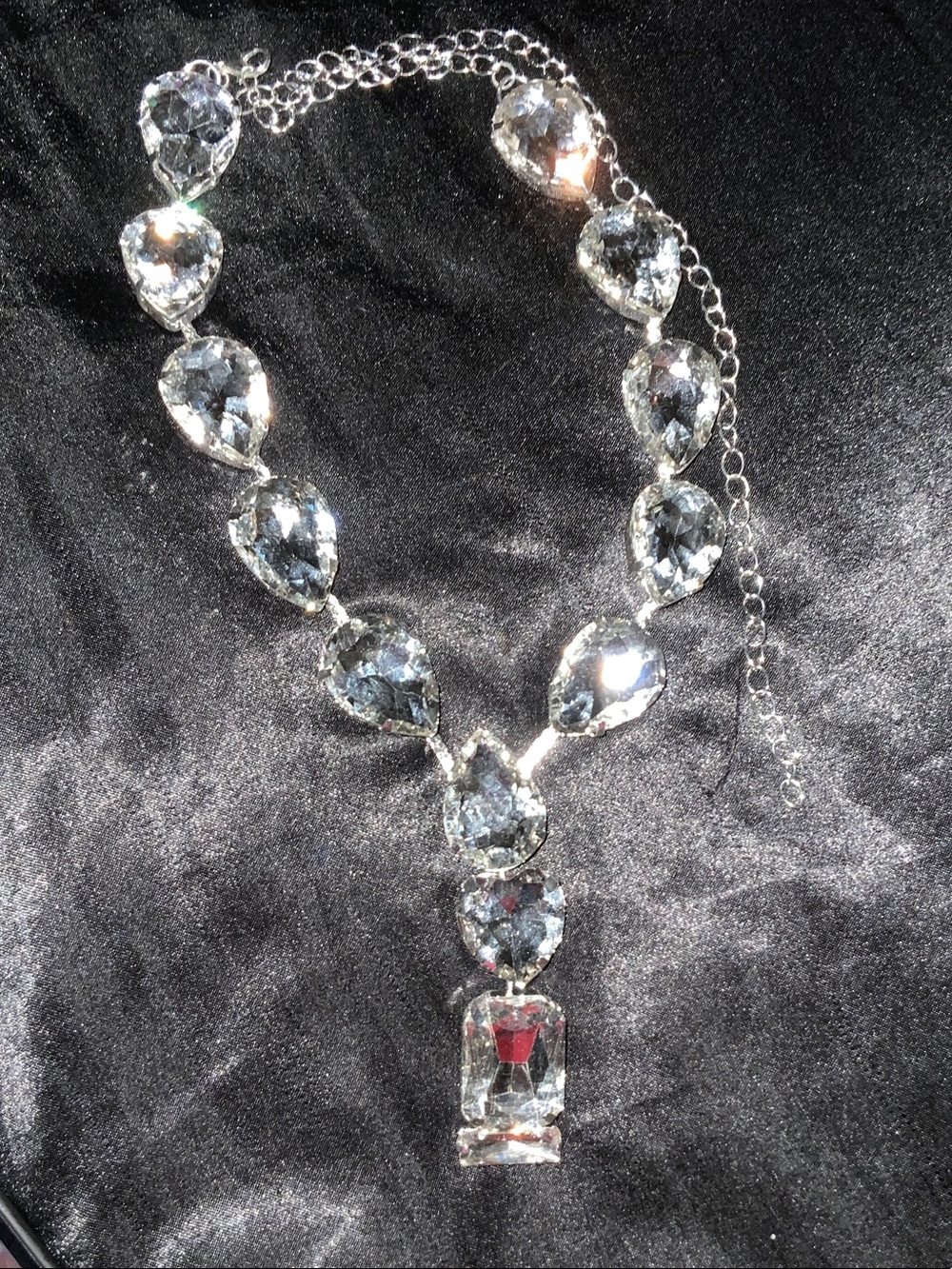 Crystal Teardrop Statement Necklace - Silver Tone